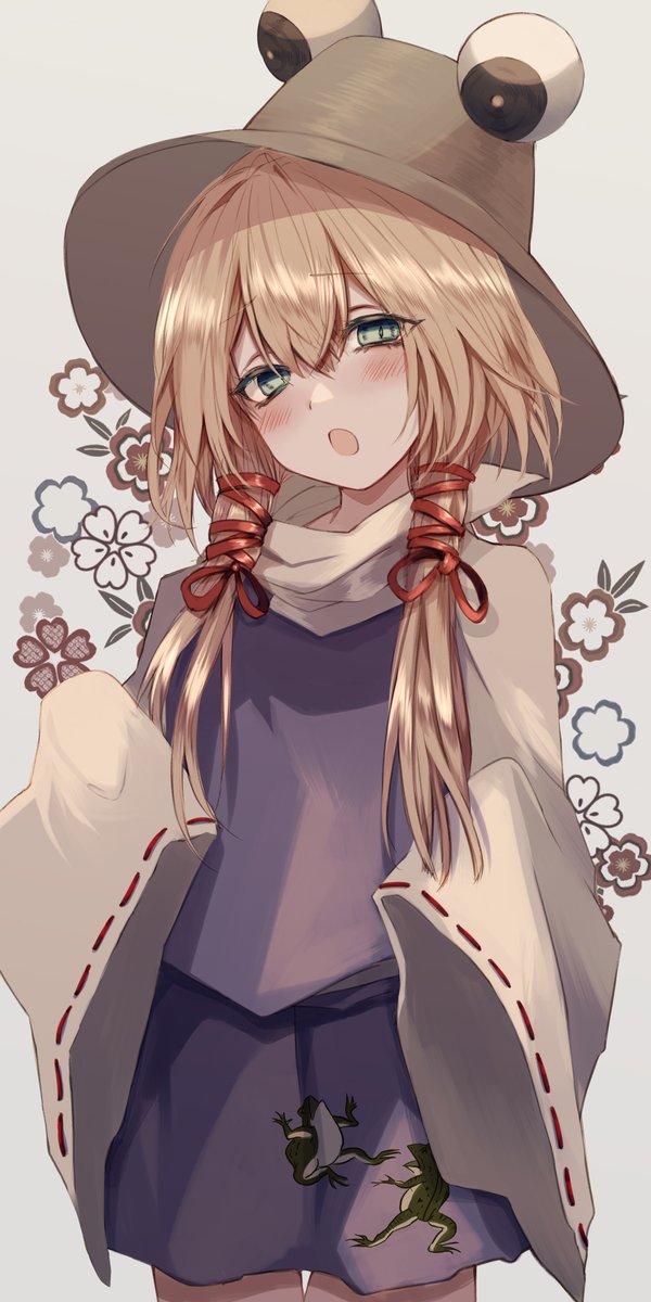 moriya suwako 1girl solo blonde hair purple skirt skirt wide sleeves purple vest  illustration images