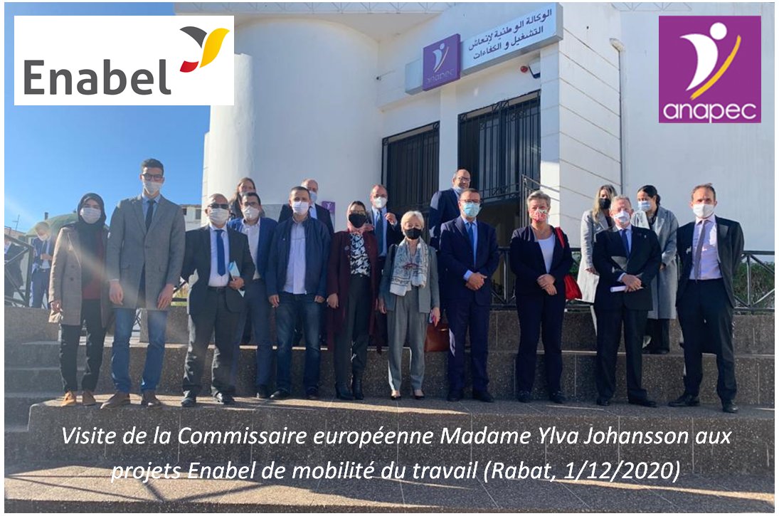 GDouxchamps's tweet photo. 👍 @EnabelauMaroc et l'@anapec ont eu l'honneur d'accueillir aujourd'hui la Commissaire européenne Madame @YlvaJohansson lors de sa mission au #Maroc! Découverte de notre approche de mobilité du travail des projets #PALIM et #THAMM, et rencontre avec talents et entreprises!! https://t.co/MqNOrnvnsM