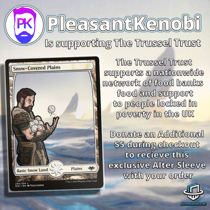 AlterSleeves's tweet photo. We’ve teamed up with 5 MTG content creators to raise money for their favorite charities. 10% of today's purchase will go to one of these Great Causes! Add $5 and get an Exlusive Sleeve by @demondramon!

@pleasantkenobi , @goberthicks @casuallymtg @mtgmuddstah @mentalmisplay