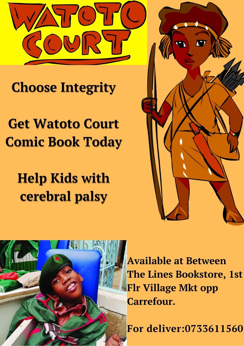 WatotoCourt's tweet photo. Stop Corruption Now!
Do you want to promote integrity while supporting kids living with cerebral palsy today?
Get a copy of Watoto Court Comic Book today at:
BTL Bookstore, 1st Flr at the Village Mkt opp Carrefour at only Kes 995.
For a copy in Nairobi CBD: 0733611560 https://t.co/WgEwAjkTIo