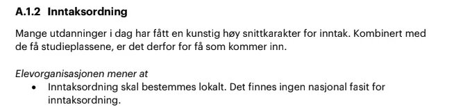 Vi er mot å vedta inntaksordning nasjonalt, som <a href="/Ungehoyre/">Unge Høyre</a> sa på TV2 i går. Men å si at "ingen elever har stemt over dette", er feil. Dette ble vedtatt på landsmøtet vårt med 600 elever fra hele landet. 

Synes det er usaklig av Unge Høyre å så tvil ved representasjonsgraden vår.