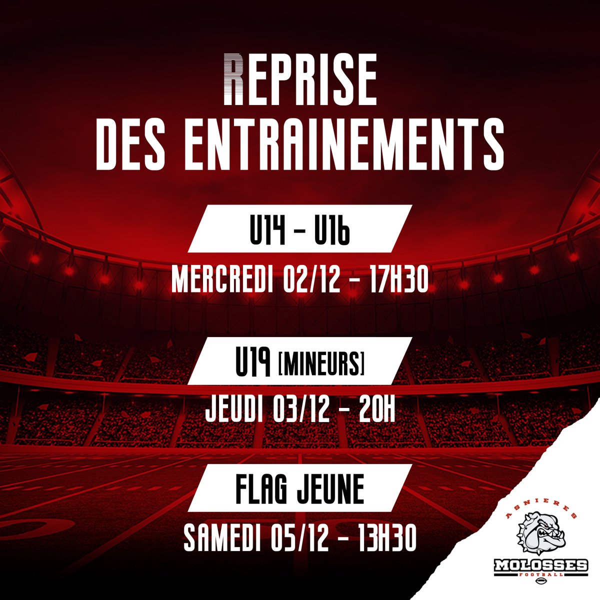 🚨C’est officiel, nos activités sur le terrain vont reprendre pour nos adhérents mineurs

🏈U16/U14 : mercredi 2/12 17h30
🏈U19 mineur : jeudi 3/12 20h
🏈Flag jeune samedi 5/12

Nous prendrons toutes les mesures nécessaires pour garantir la bonne santé de nos pratiquants mineurs.