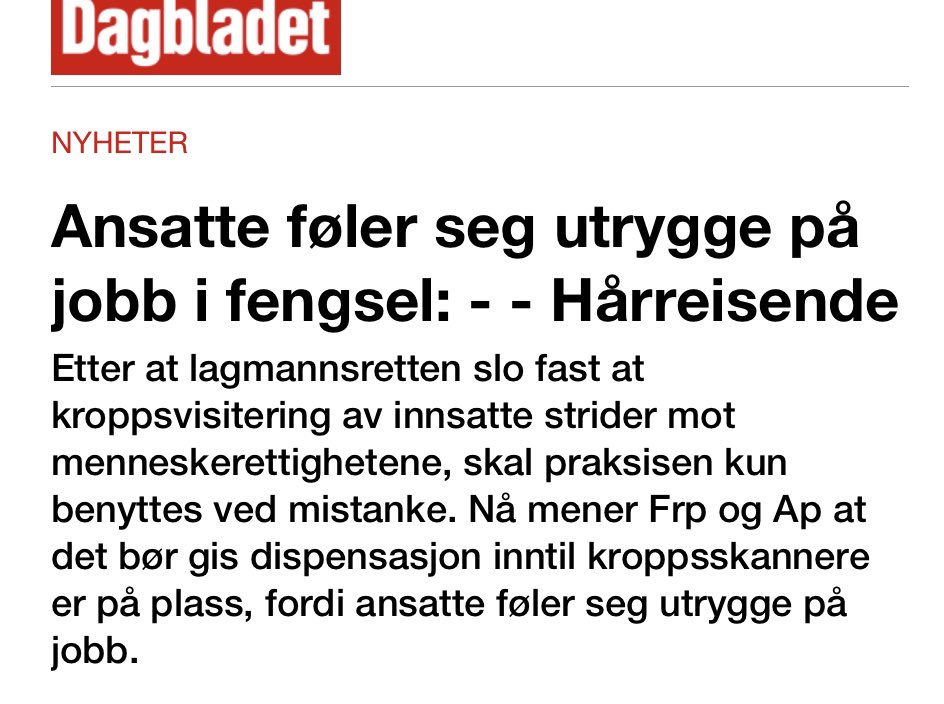 HessenMaria's tweet photo. Det er absurd at FrP ved tidligere justisminister @PWAmundsen_FrP mener Stortinget må midlertidig gjeninnføre nakenvisitasjon i fengsel, -ETTER at Høyesterett har funnet dette i strid med torturforbudet. Ingen juridisk høydare. https://t.co/We4CmgS9Xp
