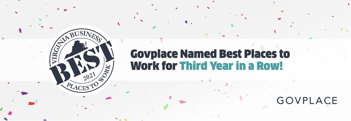 Govplace's tweet photo. Govplace is proud to announce that it has been named as a 2021 Best Places to Work in Virginia by @VirginiaBiz and @BestCompaniesGP. This is the third year in a row, awarded largely on employee experience! #GetToKnowGovplace #GovplaceRocks
https://t.co/jYjgiNxHqi https://t.co/zlnLpWeAby