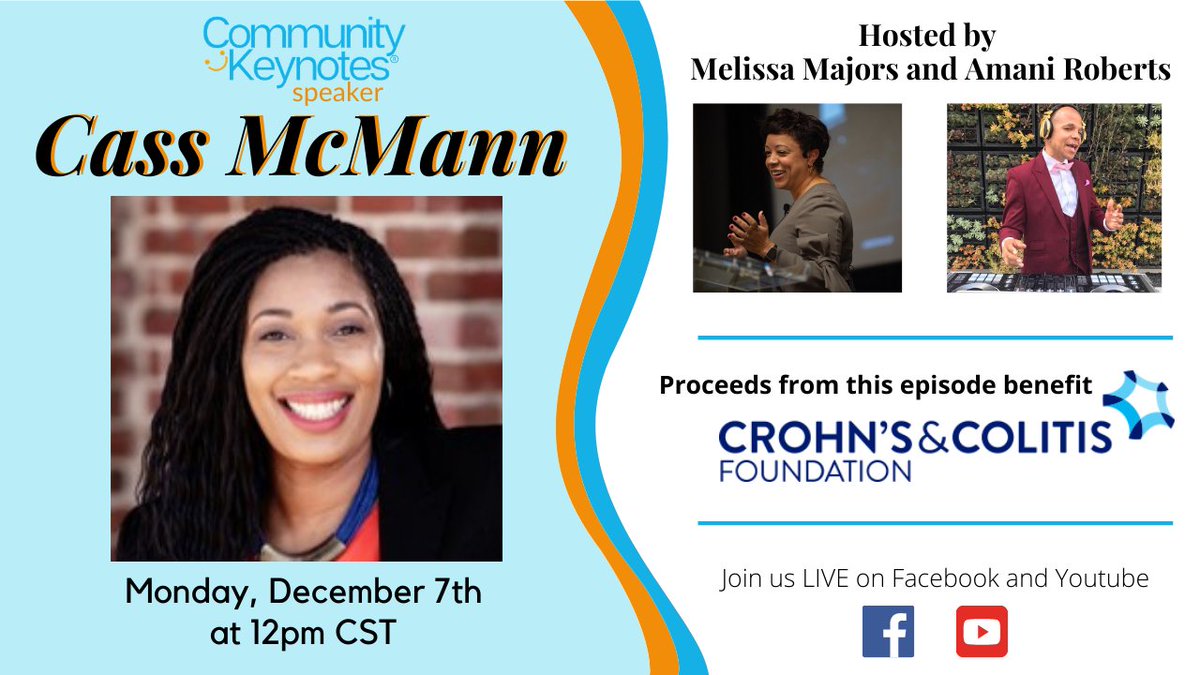 Our next episode features @McmannCass speaking about hidden illness. Join us Monday, December 7th at 12pm CST through our Facebook and Youtube channels.

Proceeds from this episode benefit <a href="/CrohnsColitisFn/">Crohn's & Colitis Foundation</a> 

#crohnsandcolitisawarenessweek #crohnsdisease #awareness #VirtualEvents