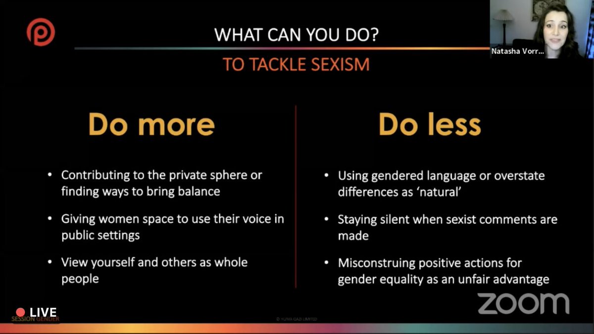 humaqazi's tweet photo. What can you do more of or less of to tackle #sexism? @NJVorrasi discussed this in her fantastic session on #Gender privilege today.
@ThePrivilegePro #Gender #GenderPrivilege #ThePrivilegeProject https://t.co/9y42jEytOJ