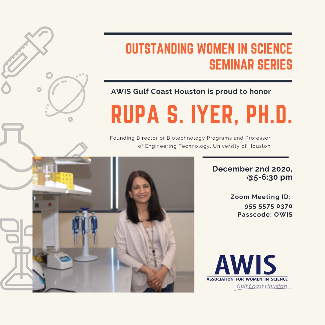 Join us tomorrow at 5pm CST to honor Dr. Rupa Iyer as our #OutstandingWomenInScience recipient for her outstanding contributions to STEM. 

More about Dr. Iyer:
ow.ly/cj0w50ChU25

Zoom: ow.ly/Qjs250ChU29
Password: OWIS

#OWIS2020 #WomenAppreciation #WomenInSTEM