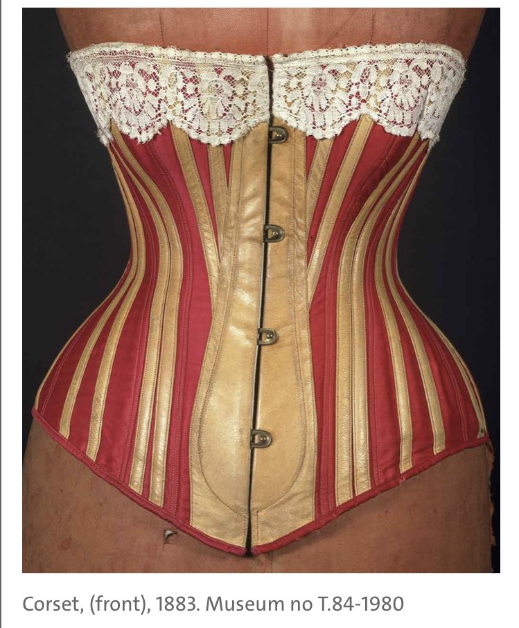 starting with the foundation layers—she's wearing a corset!contrary to popular belief, corsets were to the victorians what bras are to us. likes bras, they were designed to support the bust. but they had the added function of shaping the body. (photos: victoria & albert museum)