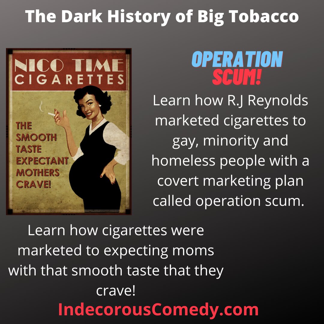 IndecorousPod's tweet photo. This week @ADAMDEGI joins us to talk about how the big tobacco industry came up with a cute nickname "operation scum" for their marketing plan to sell more cigarettes to gay's minorities and the homeless. Check out the latest episode over at https://t.co/Jc5sMZMcqr #indecorous https://t.co/TAGoIbRLYj