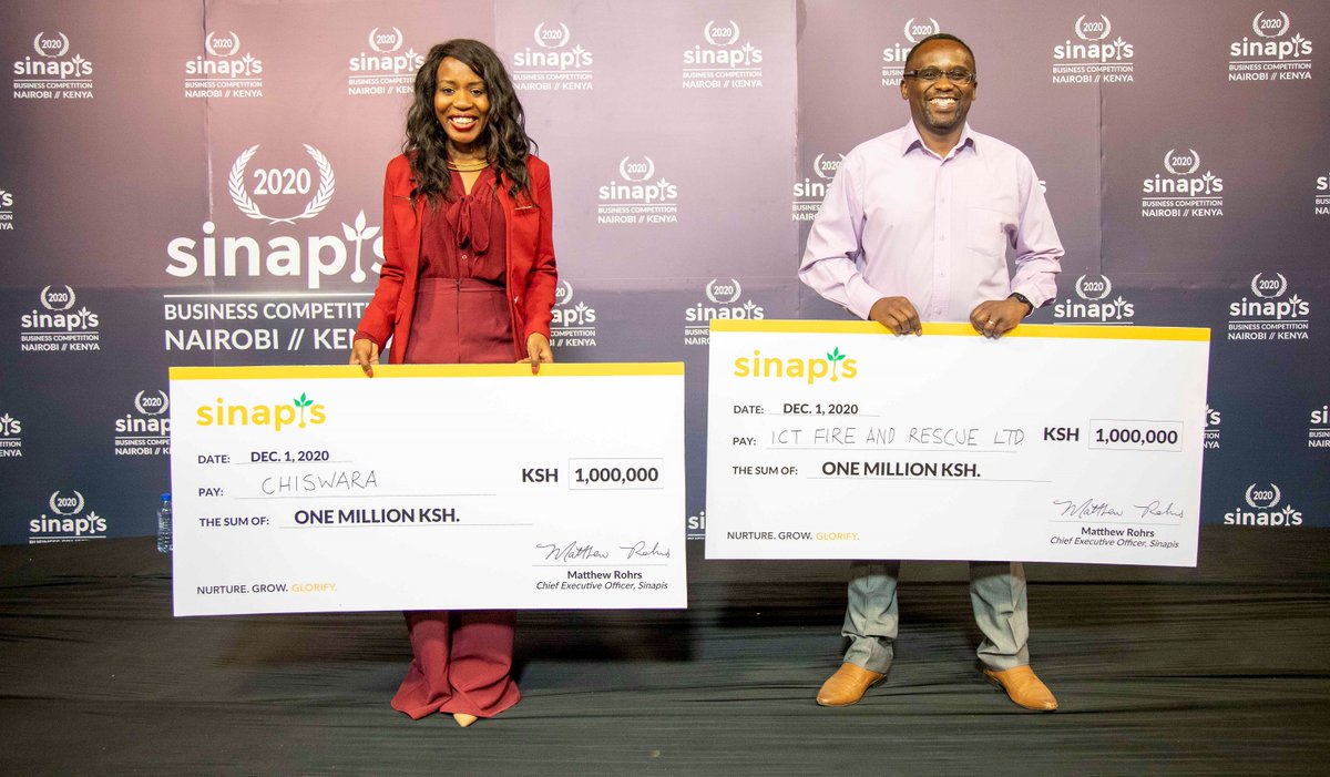 And the winners of the 2020 Sinapis Business Competition are...

Catherine Mahugu (Founder &amp; CEO, Chiswara) and Desmond Ng'ang'a (Founder &amp; CEO, ICT Fire &amp; Rescue Ltd)!🎉🎊🎉🎊

Congratulations to the winners! Thank you for watching the show. #SinapisBC