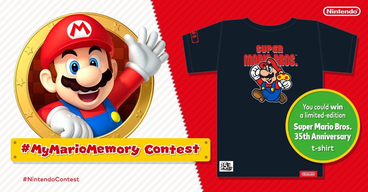 NintendoCanada's tweet photo. Have you got an amazing Mario Memory which always makes you smile? If so share your memory via a reply, use the hashtags #MyMarioMemory and #NintendoContest to enter the contest for a chance to win a special edition Super Mario Bros. t-shirt. https://t.co/jdfdqNTmyV