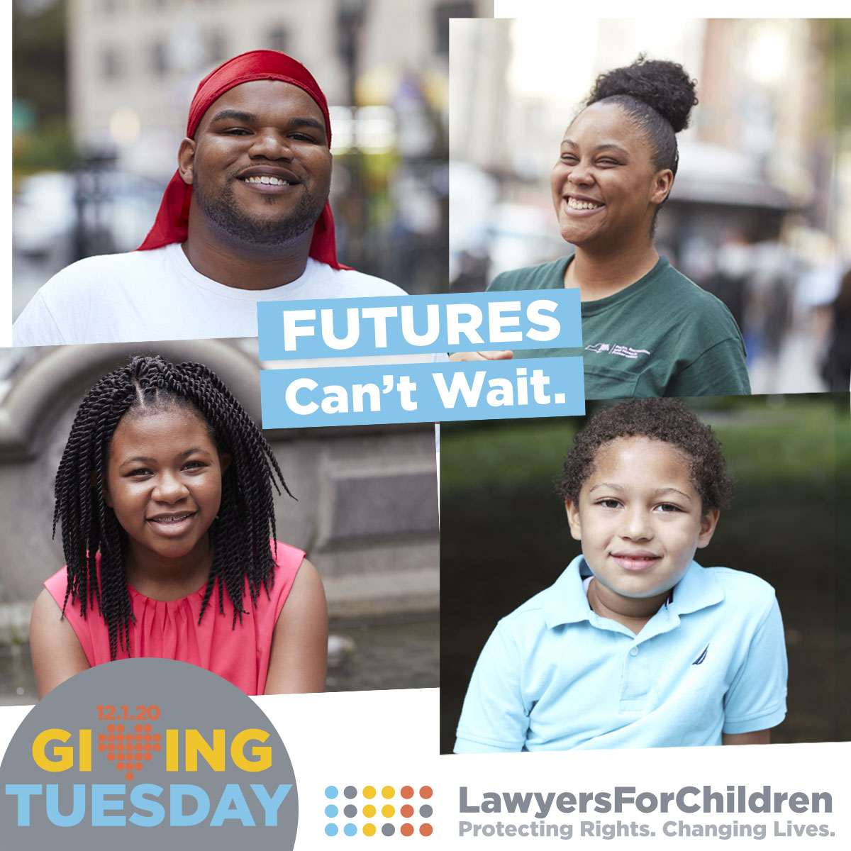Futures can't wait for children during these challenging times. This #GIvingTuesday help secure the futures of children hit hardest by the pandemic. All gifts matched up to $50,000. Go to: lawyersforchildren.org/FuturesCantWait