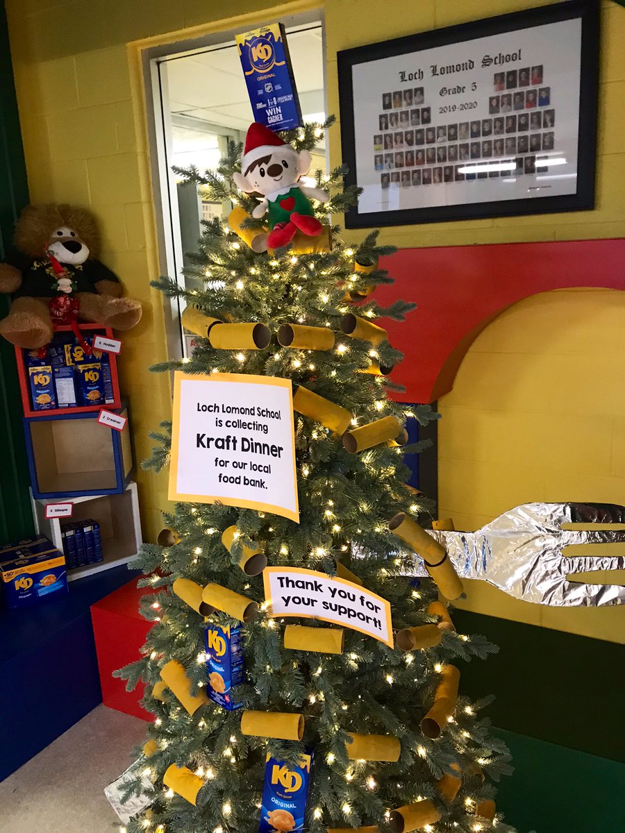 LochLomondNB's tweet photo. We have launched our “Kraft Dinner” Christmas 🎄Tree Campaign in direct partnership with the Lakewood Headstart Association Inc. food bank. Our school has been challenged to donate as many boxes of KD as we can raise! Let’s help put a fork in food security this holiday season! https://t.co/pJ1d8UFBwU