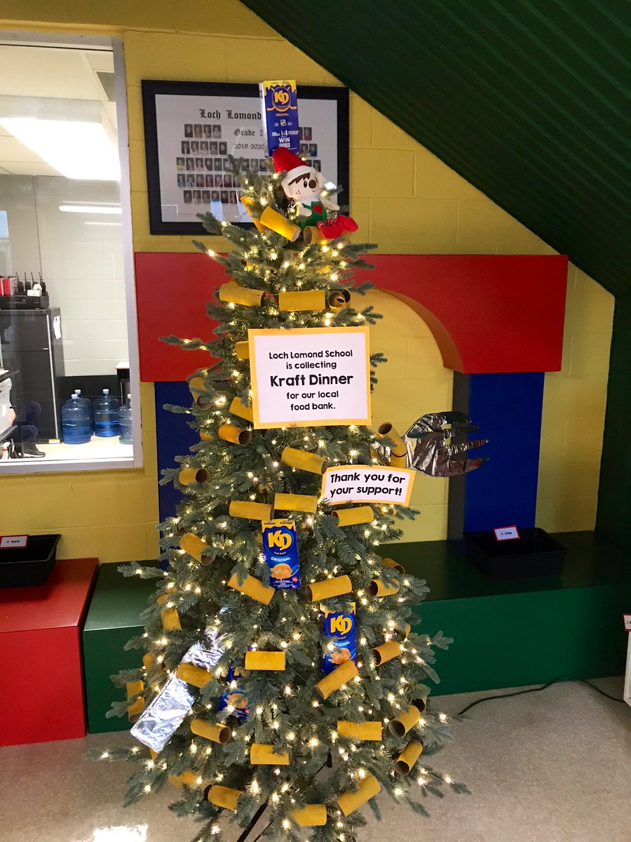 LochLomondNB's tweet photo. We have launched our “Kraft Dinner” Christmas 🎄Tree Campaign in direct partnership with the Lakewood Headstart Association Inc. food bank. Our school has been challenged to donate as many boxes of KD as we can raise! Let’s help put a fork in food security this holiday season! https://t.co/pJ1d8UFBwU