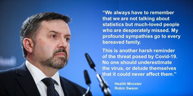 “We always have to remember that we are not talking about statistics but much-loved people who are desperately missed. My profound sympathies go to every bereaved family. This is another harsh reminder of the threat posed by Covid-19. No one should underestimate the virus, or delude themselves that it could never affect them.” Health Minister Robin Swann