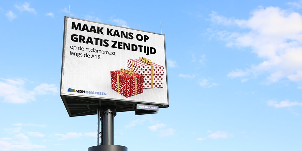 MDHOnScreen's tweet photo. Van 1 t/m 7 december 2020 maak je kans op GRATIS zendtijd op de digitale reclamemast langs de A18. De hoofdprijs is advertentietegoed t.w.v. maar liefst € 500,- ‼

Om kans te maken hoef je alleen maar het formulier op onze site in te vullen 👉  https://t.co/t0A3mQDvlM https://t.co/SsBP001zHC