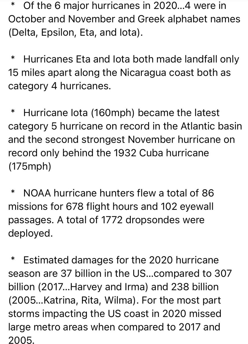 JeffLindner1's tweet image. Yesterday was the official end of the #2020hurricaneseason Attached are some of the facts and records of the season. Hats off to all the forecasters, emergency managers, and hurricane hunters during this busy season that served to protect their communities many times #houwx #txwx