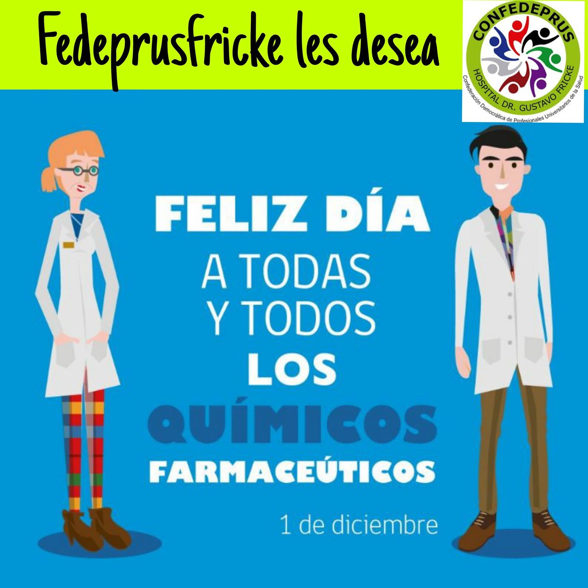 Fedeprusfricke les desea a todas/os las/os Químicos Farmacéuticos un muy feliz día y les agradecemos por su trabajo y compromiso permanente. FELIZ DÍA!!!!!
#1deDiciembre
#DíaDelyDeLaQuímicoFarmacéutico
#FedeprusFricke