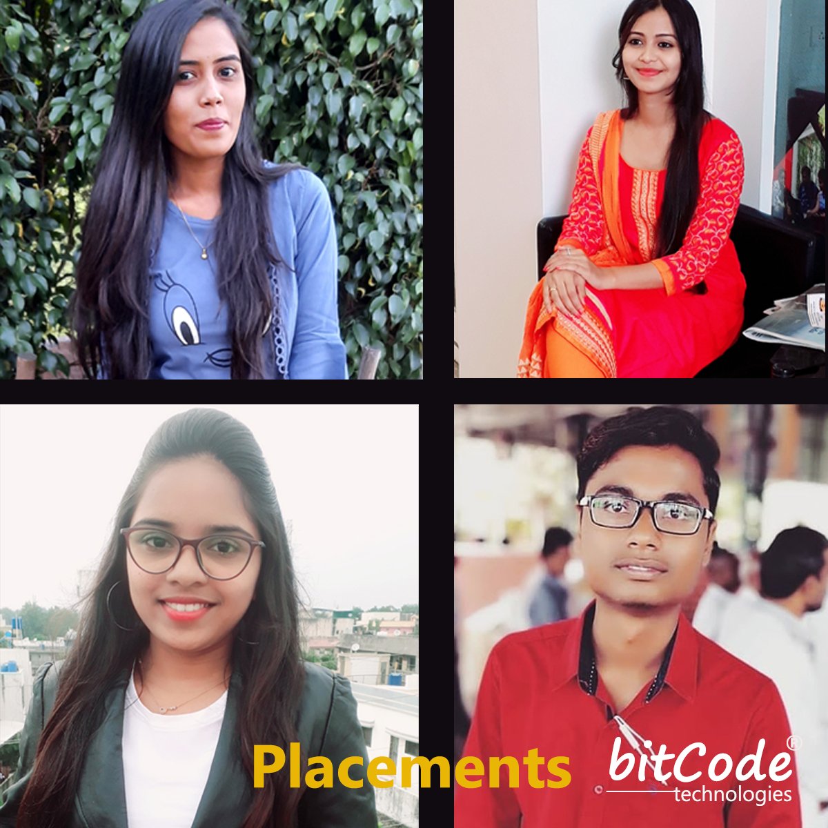 BitcodeTech's tweet image. Congratulations for the Placement! We are proud of you.
#androidtraining #androidplacements #bitcode #bitcodepune #bitcodeplacements
L to R
Darshana Dixit (Android)-Nmagik
Prajakta Nandavadekar (Android)-Melbarr Ites
Jagruti Bari (Android)-Nmagik
Aniket Dhanak (Android)-Nmagik