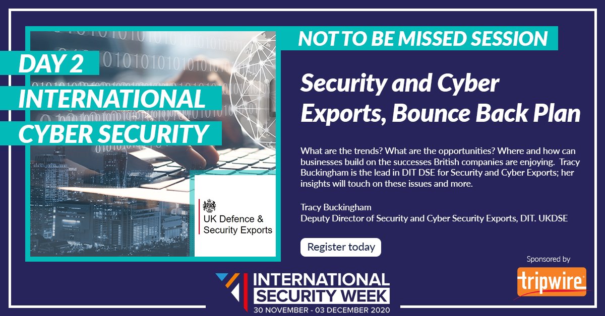 ISE_Expo's tweet photo. Our final session of #ISWeek2020 Day 2 is LIVE now, with Tracy Buckingham, Deputy Director of Security and Cyber Security Exports at @tradegovuk #cybersecurity https://t.co/nFZMNpVQyo