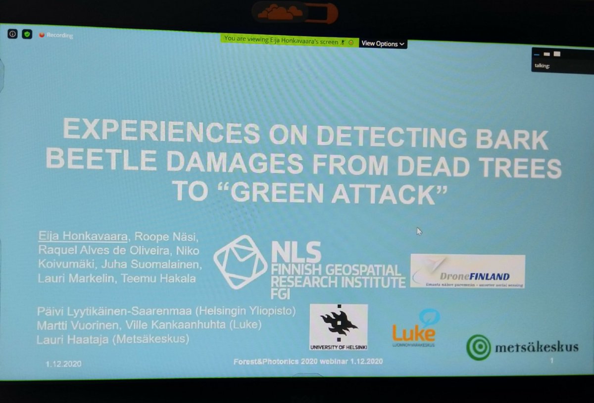 LauriMarkelin's tweet photo. Prof. @eijahonkavaara1 presenting experiences on detecting bark beetle damages. @forestphotonics event. @dronefinland @fgi_nls #Forestry #drones #hyperspectral https://t.co/SqKQmAlAvo