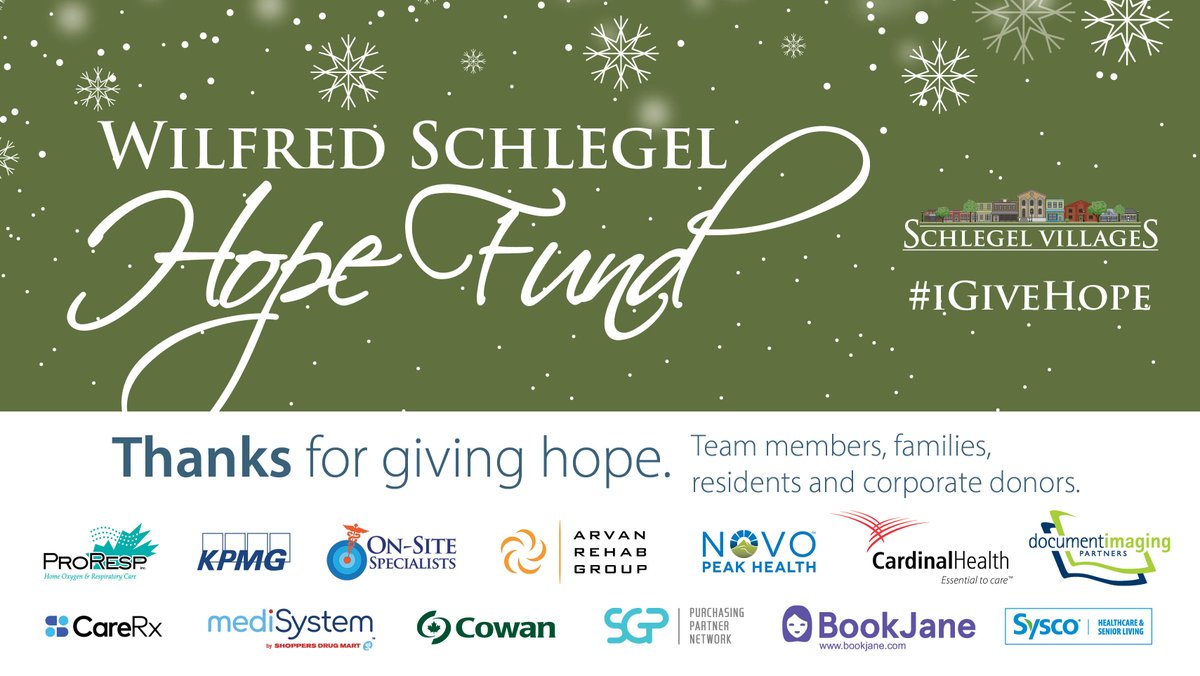 SchlegelVillage's tweet photo. On #GivingTuesdayCA we send a huge THANK YOU to all the Team Members, Families, Residents, and Corporate Donors who have given to the Wilfred Schlegel Hope Fund.

Thanks for giving hope.

If you are interested in supporting this fund visit https://t.co/5IRC3ZVVnk

#IGiveHope https://t.co/r4YnXOPeUL