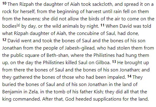 The entire story of how David offered up the children and grandchildren of Saul, to end a famine. It has all the steps. David "inquired", which means some form of divination, oracle, or cleromancy. Specifics not often not detailed because later redactors didn't like to highlight