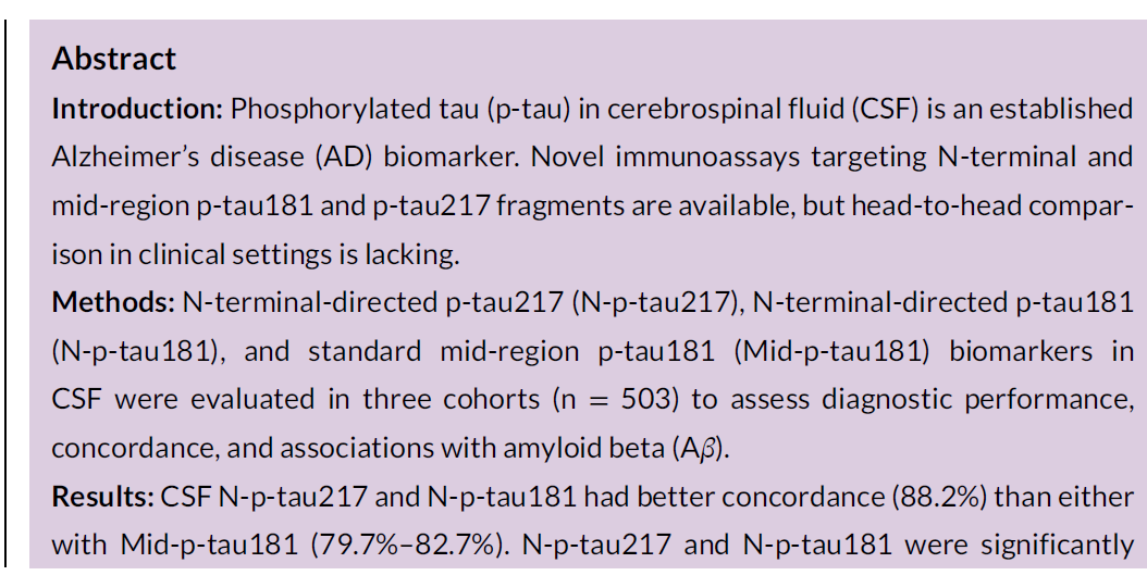 New publication alert Just published in  @alzdemjournals Head‐to‐head comparison of clinical performance of CSF phospho‐tau T181 and T217 biomarkers for Alzheimer's disease diagnosis  https://doi.org/10.1002/alz.12236A thread (1/n)