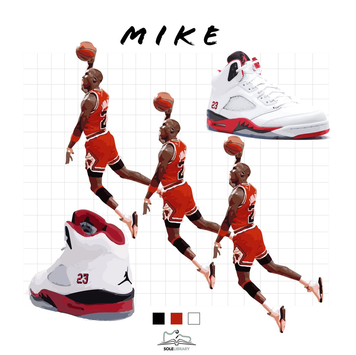 TheSoleLibrary's tweet image. The fiercest of competitors, Michael Jordan sores high with heat on his feet. 

#SoleFact : For the 1989-90 season Nike released 5 colorways of the Air Jordan V. Of the 5 original colorways only the Fire Red’s came with the embroidered number 23.

#MJMondays

#SoleLibrary