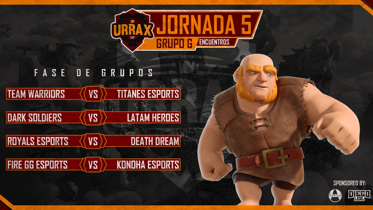 UrraxCup's tweet photo. JORNADA 5 | GRUPO G

ENFRENTAMIENTOS:
🔸@WarriorsTeamOFC🆚@EsportsTitanes 
🔸@DarkSoldiersOfc🆚@heroes_latam 
🔸@RY_eSportsOP🆚@GoDeathDream 
🔸@FireGGeSports🆚@KonohaeS https://t.co/WxrvcSAOvT