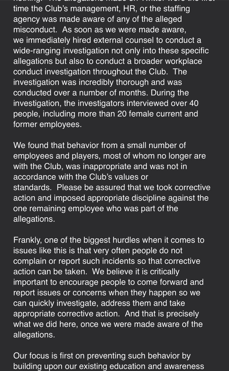 While  @nycfc remains absolutely silent on the credible & detailed sexual harassment allegations made against them, they are quietly releasing this statement—which contradicts or ignores large elements of the victim’s account—to fans who complain.