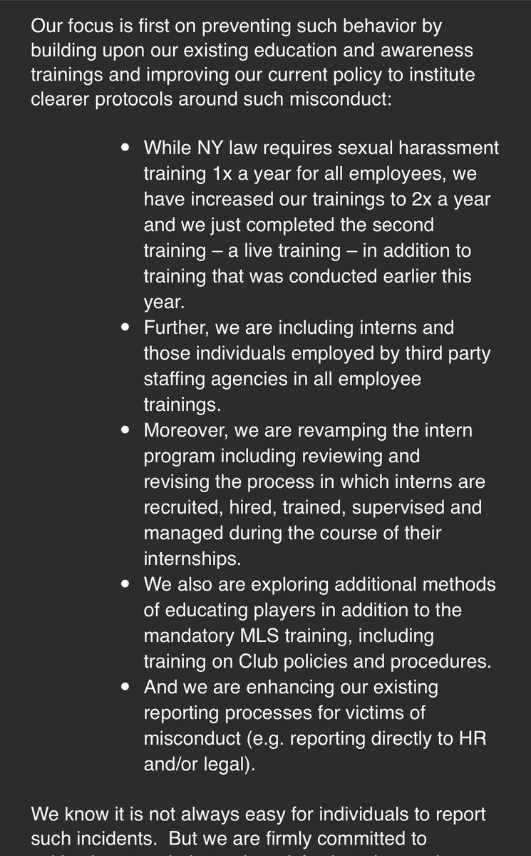 While  @nycfc remains absolutely silent on the credible & detailed sexual harassment allegations made against them, they are quietly releasing this statement—which contradicts or ignores large elements of the victim’s account—to fans who complain.