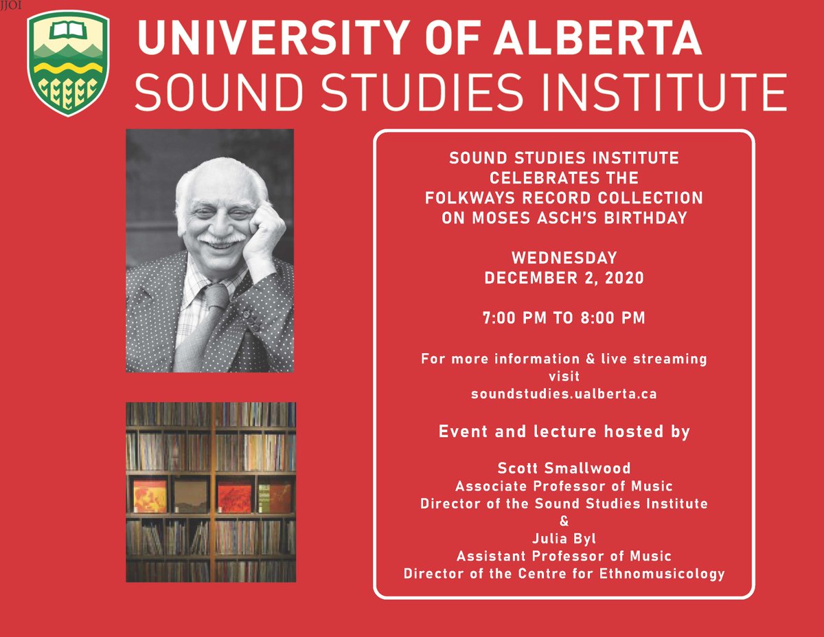 Our next event is very special and it is tomorrow nite!!

Join us to celebrate the <a href="/AschCollection/">AschCollection</a>
 of Folkways records on Dec 2, the birthday of Moses Asch! 

soundstudies.ualberta.ca/livestream 

<a href="/Sounds_UAlberta/">SoundStudies</a> <a href="/UofAFineArt/">UAlberta Fine Arts</a> <a href="/UofA_Arts/">University of Alberta Faculty of Arts</a> <a href="/ckuaradio/">CKUA Radio</a> <a href="/edmfolkfest/">Edmonton Folk Fest</a>