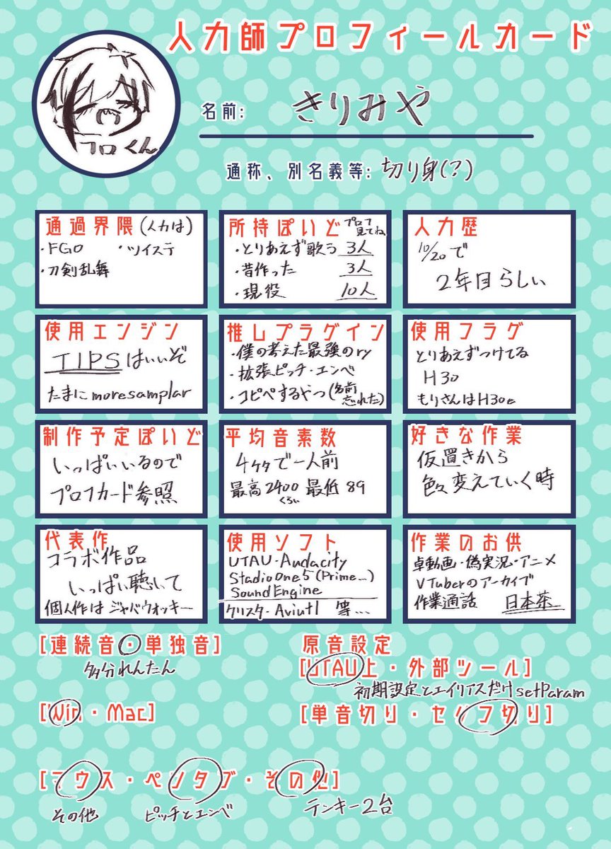 人力師プロフィールカード 人力師プロフィールカード