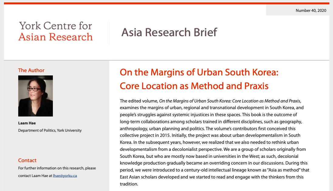 asia_york's tweet photo. In our latest Asia Research Brief, Laam Hae (@PoliticsYork) discusses her newly released co-edited volume, On the Margins of Urban #SouthKorea: Core Location as Method and Praxis: https://t.co/trqx3XASFa
@YorkULAPS @YUResearch #AsiaAsMethod #KORE @YorkUFGS @YorkULib_DSC https://t.co/QBkfap44K7