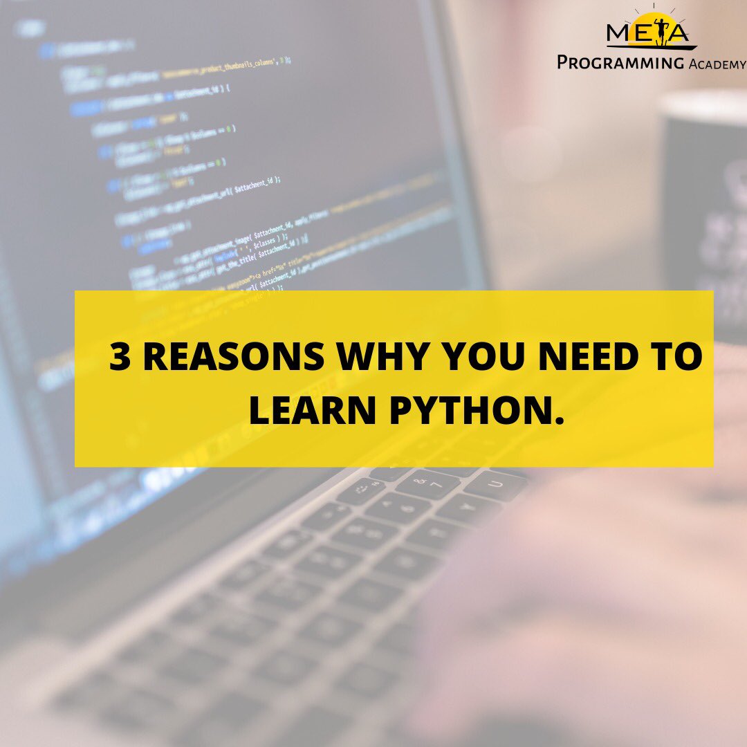 MetaProgAcademy's tweet image. 3 reasons why you need to learn Python.
Swipe to see 3 reasons why you need to learn Python.
Remember, you can register for our python classes, click the link in our bio.
#MetaprogrammingAcademy
#Alternativeeducation
#PythonLessons
#PythonProgramming