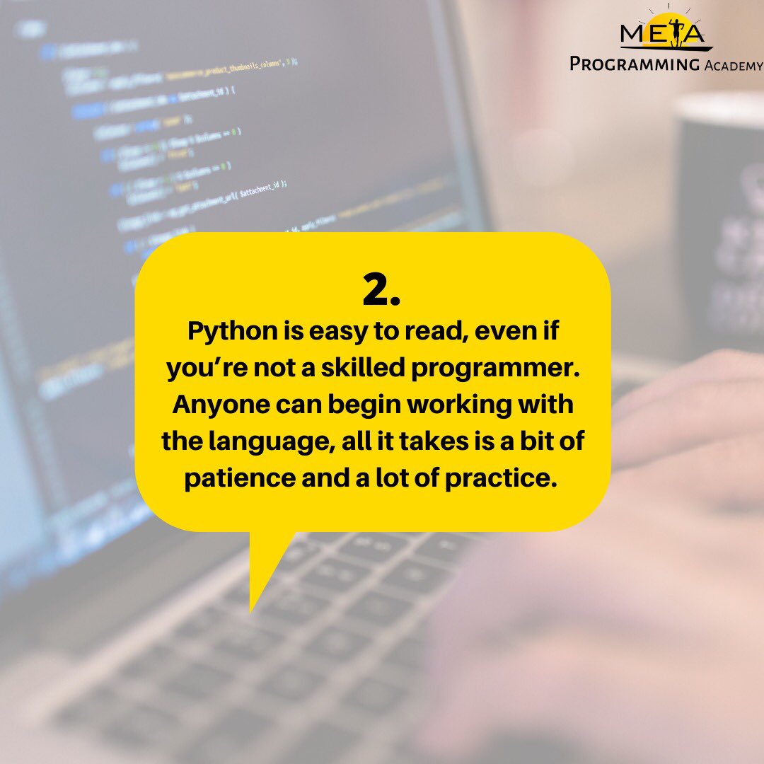MetaProgAcademy's tweet image. 3 reasons why you need to learn Python.
Swipe to see 3 reasons why you need to learn Python.
Remember, you can register for our python classes, click the link in our bio.
#MetaprogrammingAcademy
#Alternativeeducation
#PythonLessons
#PythonProgramming