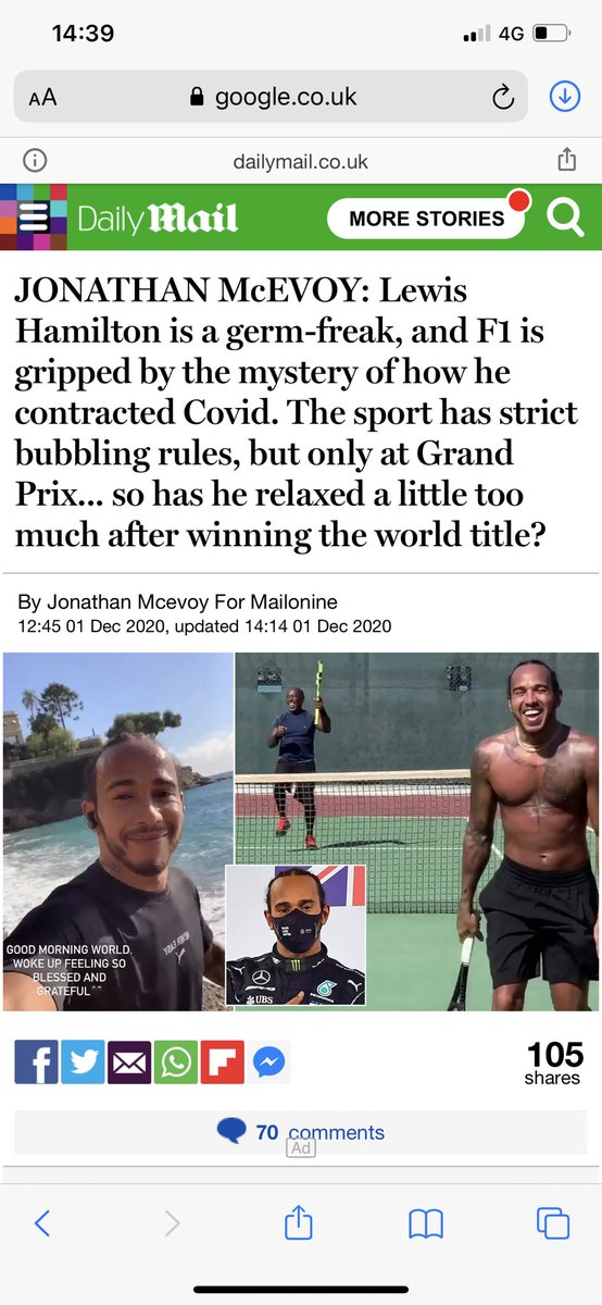 03cunningham's tweet photo. @DailyMailUK @JonathanMcEvoy7 The same story about @LewisHamilton and @lance_stroll  but perceived in very different ways! Thought we are trying to kick this sort of thing out of sport. https://t.co/kIUvA3T9ai