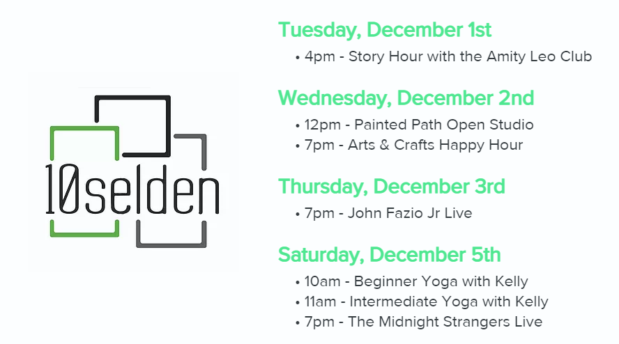 10selden's tweet photo. Check out our events this week!

---
#10selden #yogaathome #concertsfromhome #artsandcrafts #VirtualEvents #newhaven #virtualworkout #virtualconcert #virtualhappyhour #freeevent #Connecticut https://t.co/bnD963bXgZ
