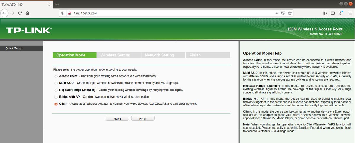 The AP can be set into different modes, including as Ethernet/Wifi client to permit wired devices to access a wireless network. I used this to connect my gaming machine as I was sick of ethernet cables lying across the floors.