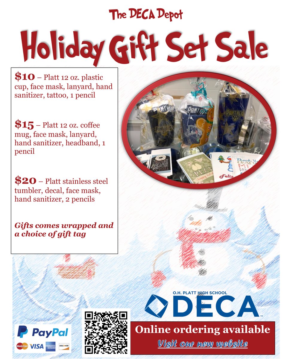 Time to start shopping!  The DECA Depot has put together holiday gift sets.  Please check it out. Platt merchandise makes great gifts.  You can also order online.