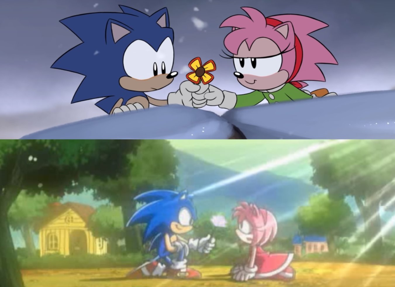 Sonic giving flowers to Amy  Sonic and amy, Hedgehog movie, Sonic