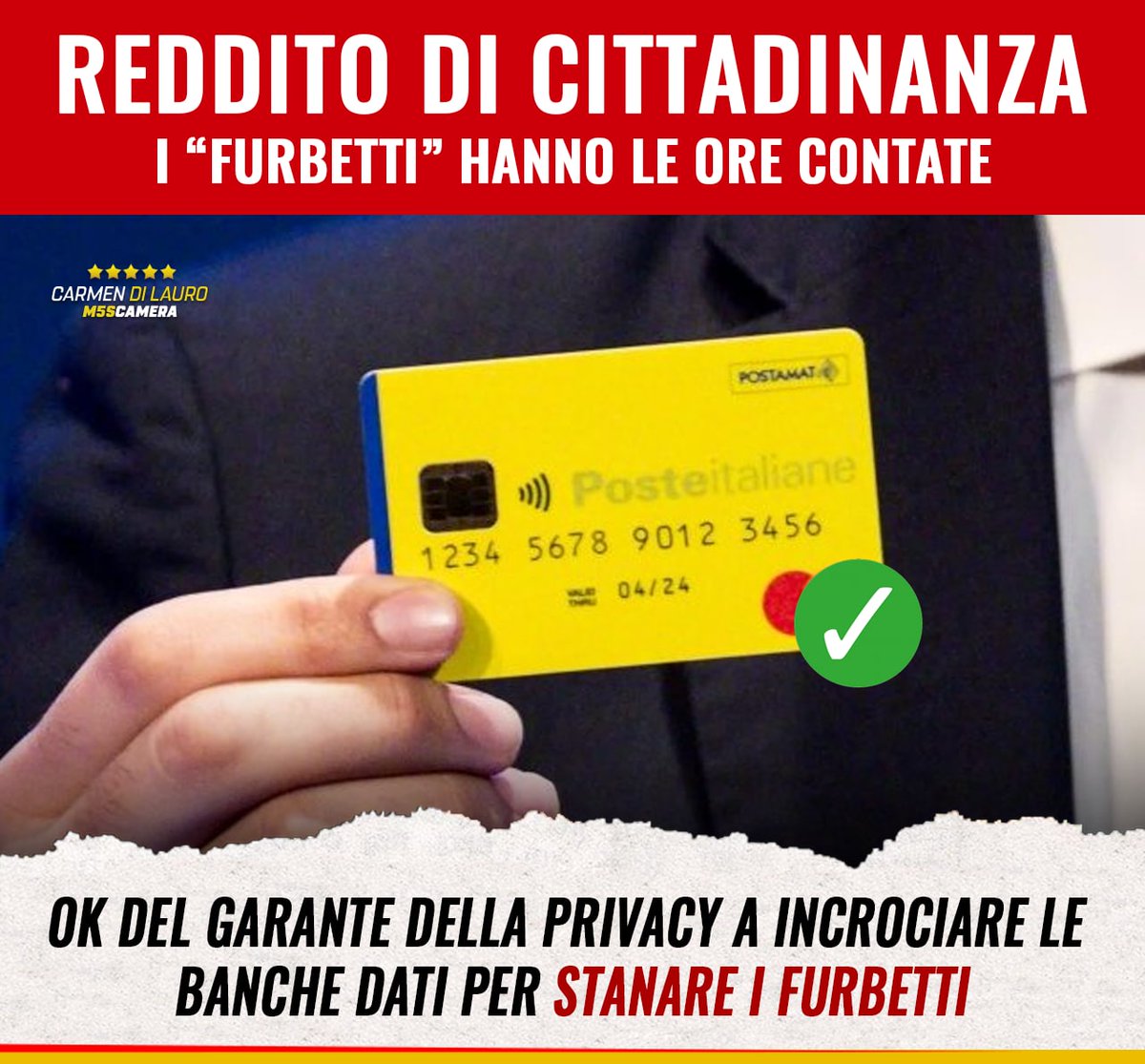 Un'ottima notizia! I furbetti del #redditodicittadinanza hanno le ore contate. LEGGI QUI =&gt;
facebook.com/carmendilauroc…