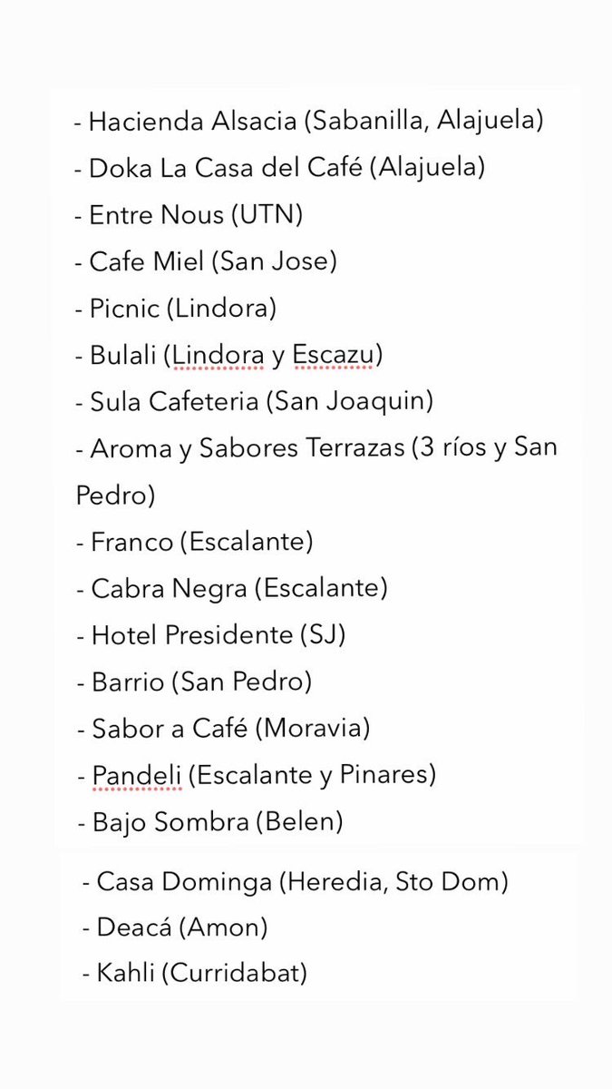 MeliCampos's tweet image. Hice una listita de cafeterías en el Valle Central con comida rica y lugares chivas, por si les sirve. 

Si me falta alguno deje su recomendación