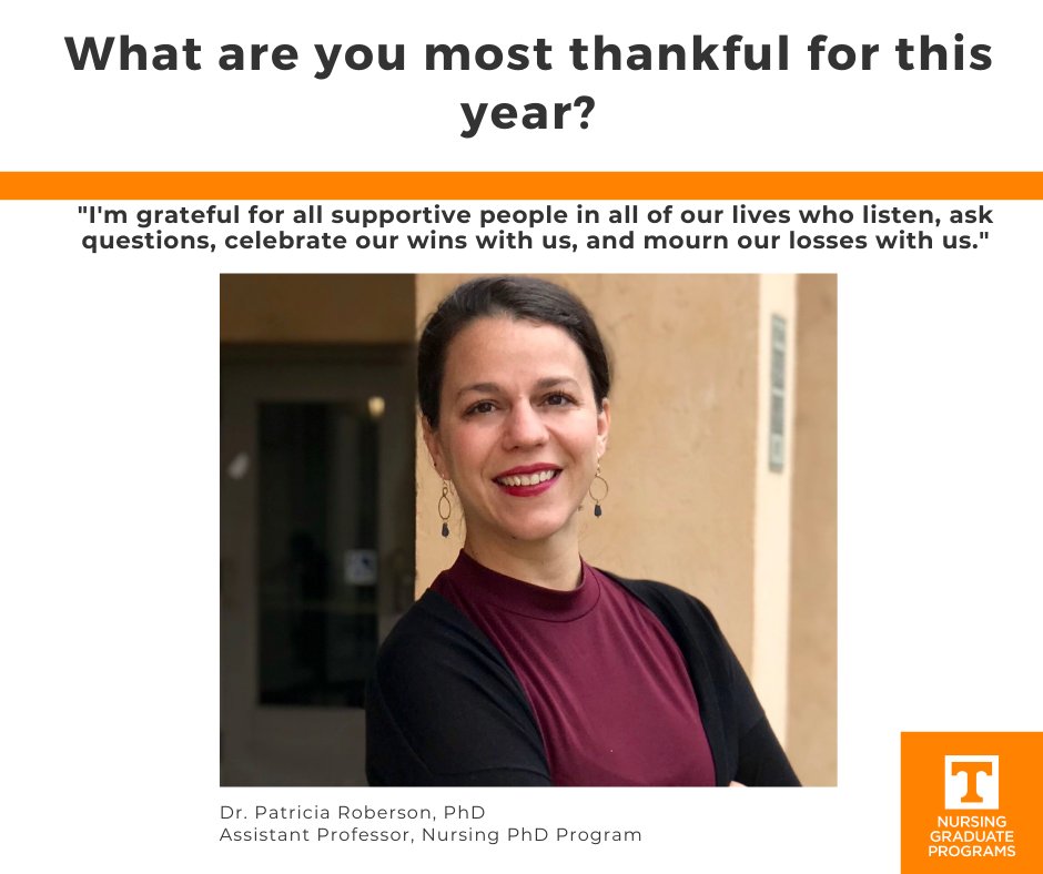 Dr. Roberson expresses what she is most thankful for this year. To learn more about our faculty, please go to nursing.utk.edu. Want to learn how to become a member of the VOLNurse Family, please reach out to us at congrad@utk.edu. #utkvolnurse, #utkdnpnurse, #utkphdnurse
