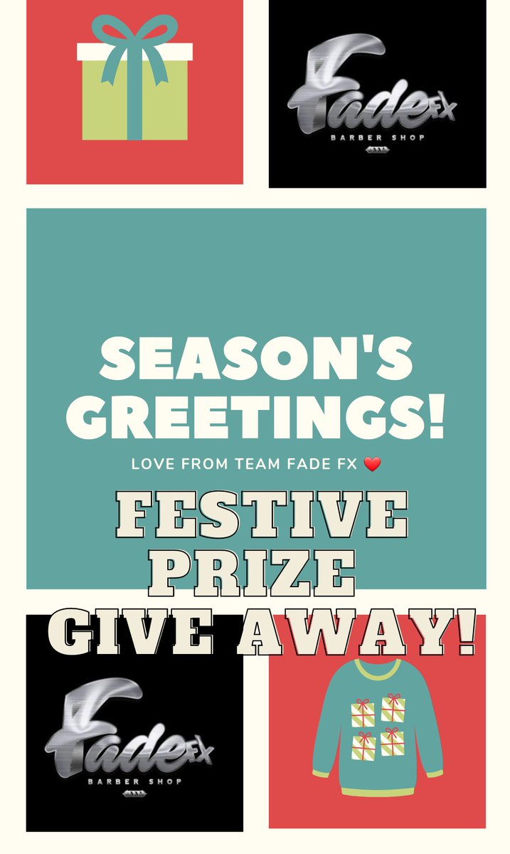 Fadefxbarbers's tweet photo. Festive PRIZE GIVE AWAY!! FOLLOW @Fadefxbarbers on instagram ❤ instructions to follow. https://t.co/dvpHixuSMz