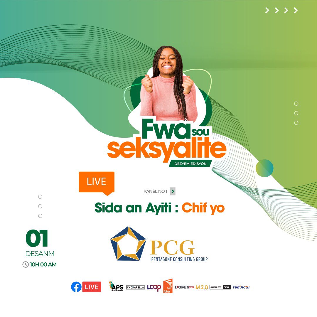 PentagoneCG's tweet photo. Pa bliye konekte sou paj APS la : https://t.co/nYXs1NZkFP

PCG ap pote pou “Chif sou zafè VIH/SIDA an Ayiti” maten

#FwaSouSeksyalite2 #APS2Lane #annpaleskslt #APS https://t.co/BygZUMmCIv
