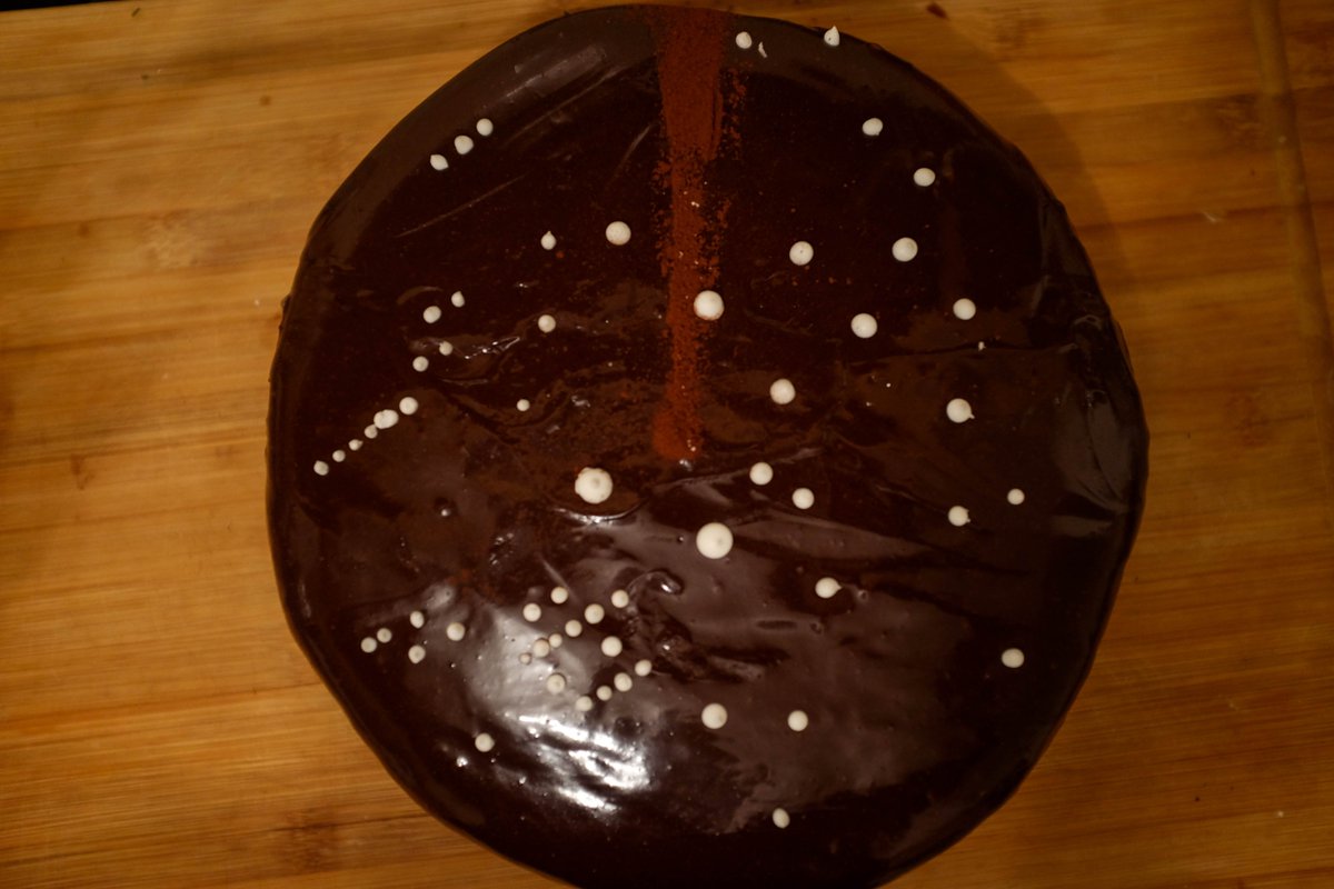 chem_kong's tweet photo. It's not every year that #realtimechem week and the #gbbo final fall within a week of each other!
A frame from one of my X-ray structures this year interpreted with plenty of artistic license into cake (chocolate genoise, pistachio buttercream, and a dark chocolate glaze). https://t.co/SvKlJPpOTM