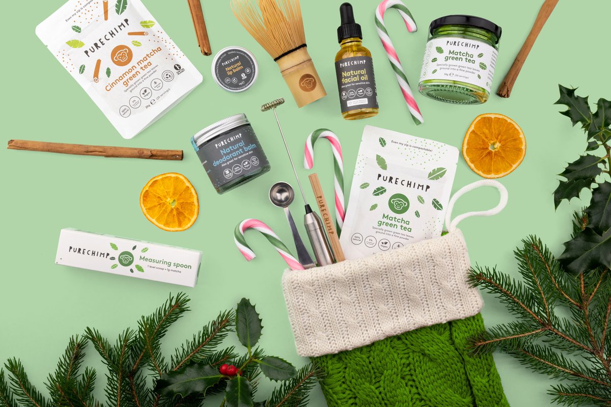 PureChimp's tweet image. Stuck for Xmas gift ideas? We sell 100% Natural Skin Care, feel good Japanese Matcha Green Tea &amp;amp; Tea Accessories for loved ones. 
All of our products come in recyclable packaging and 5% of our profits go to charity. purechimp.com #christmasgifts #matcha #naturalskincare