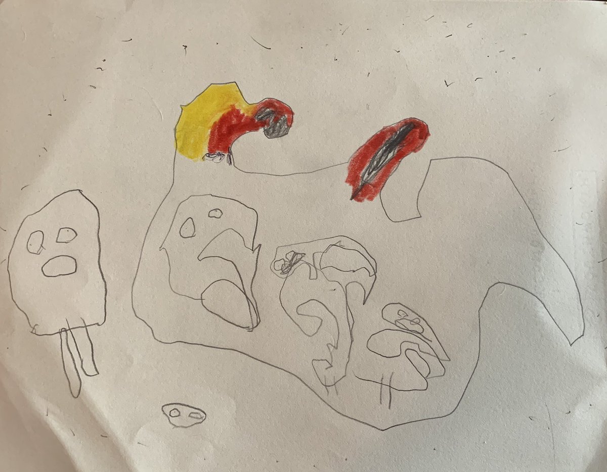 Bendraws2's tweet photo. The Lion King has been my favorite lately. This is #scar and the #hyenas are in the cave. I hope I get Lion King toys for Christmas. Medium: pencil and @crayola marker on printer paper. #art #draw #drawing #disney #lionking #twins #toddler #4yrold https://t.co/LzJEdkyO9h